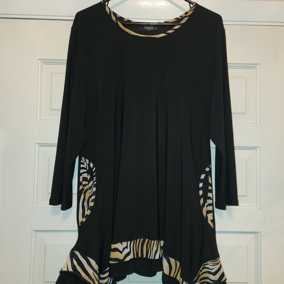 LTX Sportswear USA Tops - LTX Sportswear Black w/tiger Print Trim, Side Pockets, Round Neck Stretchy XL/1X